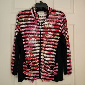 Black and Red Flower Zip-Up Jacket